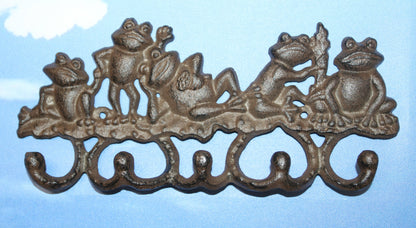 5 JOLLY FROGS Wall Hooks,Nature Themed, Country Garden Decor,Decorative Storage Organization,Gifts, H-132B