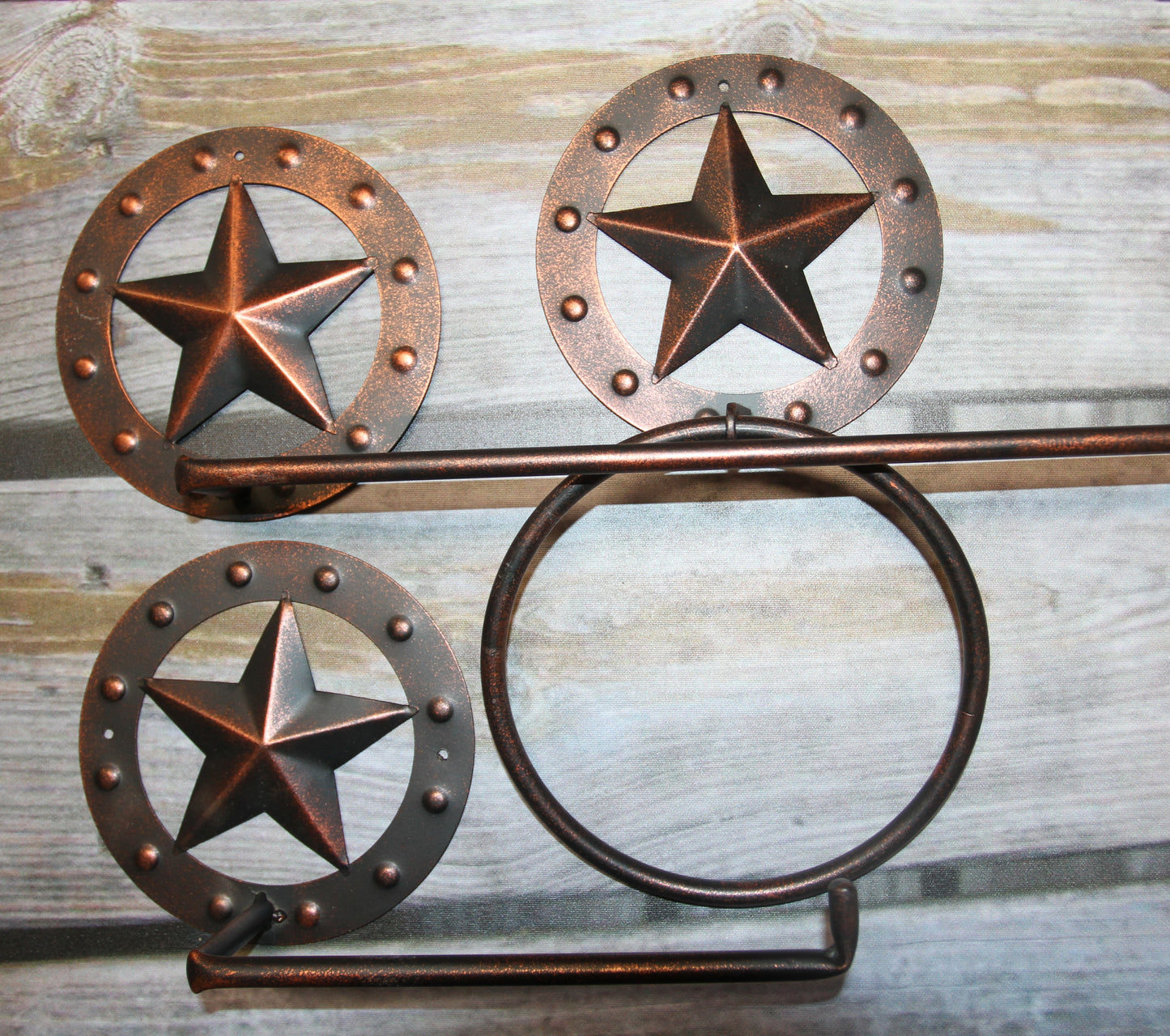 3pc WESTERN STAR Bahroom Accessory Set,Towel Bar, Towel Ring,Toilet Paper Holder, Star Accents,Country Decor,SW-CLS
