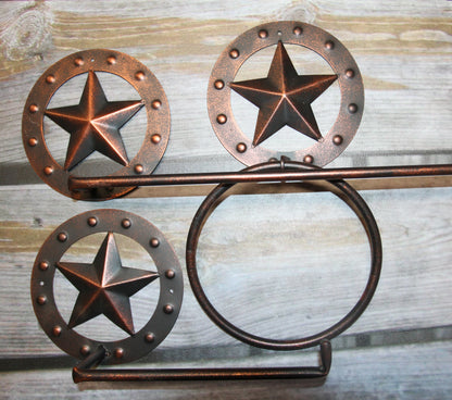 3pc WESTERN STAR Bahroom Accessory Set,Towel Bar, Towel Ring,Toilet Paper Holder, Star Accents,Country Decor,SW-CLS