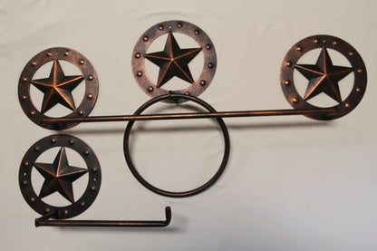 3pc WESTERN STAR Bahroom Accessory Set,Towel Bar, Towel Ring,Toilet Paper Holder, Star Accents,Country Decor,SW-CLS