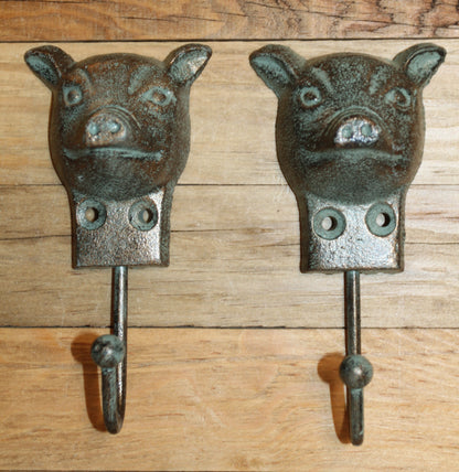 2-Wall Hooks,HAPPY PIGS,Restaurant Decor,Country,Farm And Ranch Style,Hanging Storage,H-95