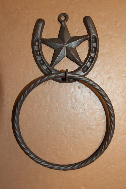 1-HORSESHOE-STAR Bath Towel Holder,Towel Ring,Equestrian Style,Gifts,Home Decor,W-52