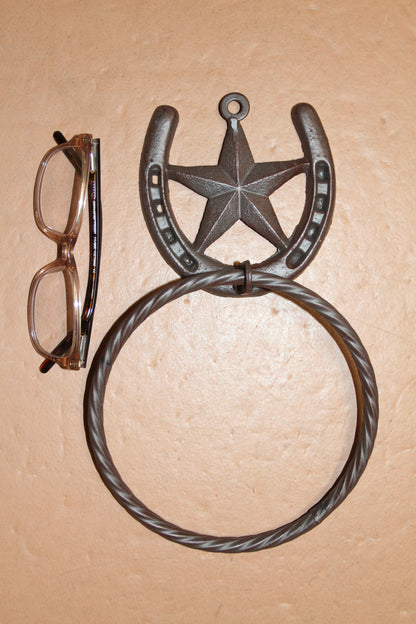 1-HORSESHOE-STAR Bath Towel Holder,Towel Ring,Equestrian Style,Gifts,Home Decor,W-52