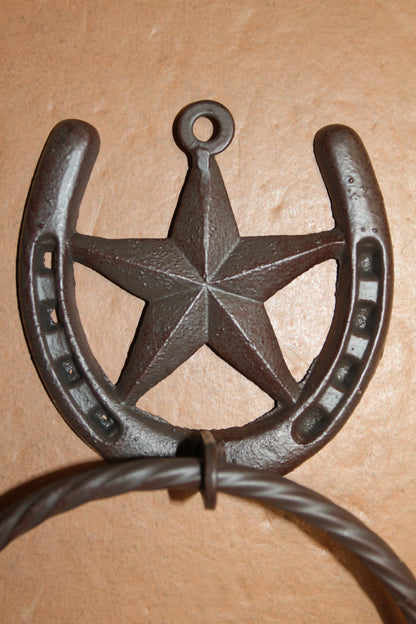 1-HORSESHOE-STAR Bath Towel Holder,Towel Ring,Equestrian Style,Gifts,Home Decor,W-52