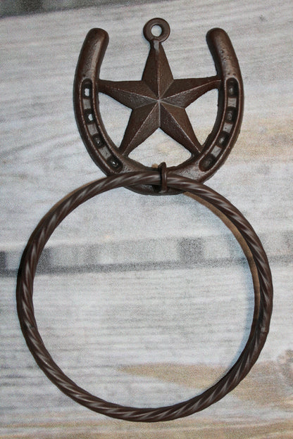 1-HORSESHOE-STAR Bath Towel Holder,Towel Ring,Equestrian Style,Gifts,Home Decor,W-52