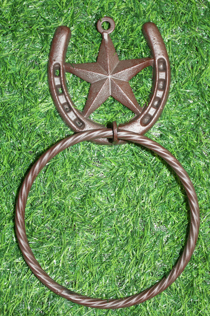 1-HORSESHOE-STAR Bath Towel Holder,Towel Ring,Equestrian Style,Gifts,Home Decor,W-52