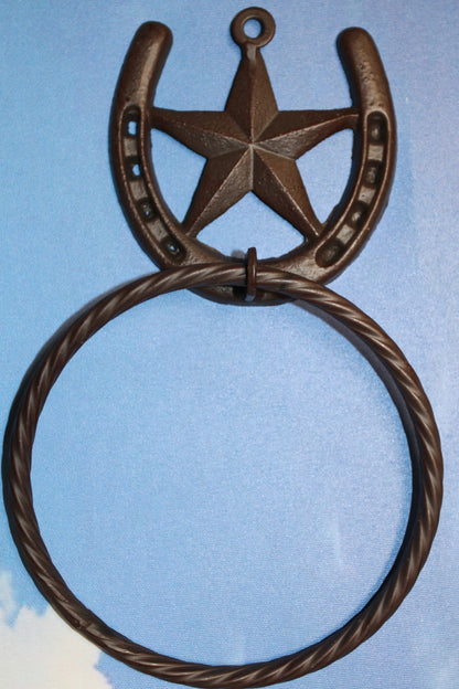 1-HORSESHOE-STAR Bath Towel Holder,Towel Ring,Equestrian Style,Gifts,Home Decor,W-52