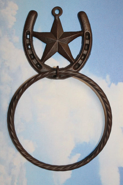 1-HORSESHOE-STAR Bath Towel Holder,Towel Ring,Equestrian Style,Gifts,Home Decor,W-52