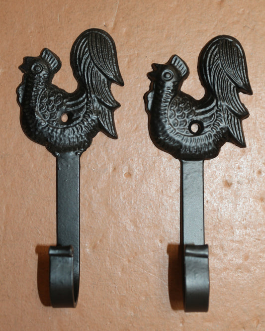 2-Wall Hooks,ROOSTERS,Country Decor,Ranch Style,Kitchen And Bath Storage Solution,Gifts,W-50