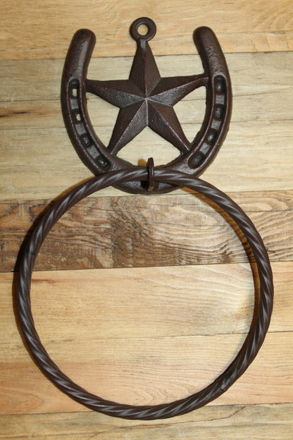 1-HORSESHOE-STAR Bath Towel Holder,Towel Ring,Equestrian Style,Gifts,Home Decor,W-52