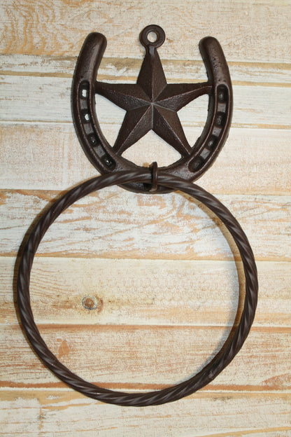 1-HORSESHOE-STAR Bath Towel Holder,Towel Ring,Equestrian Style,Gifts,Home Decor,W-52