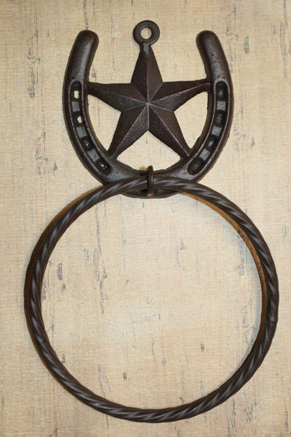 1-HORSESHOE-STAR Bath Towel Holder,Towel Ring,Equestrian Style,Gifts,Home Decor,W-52