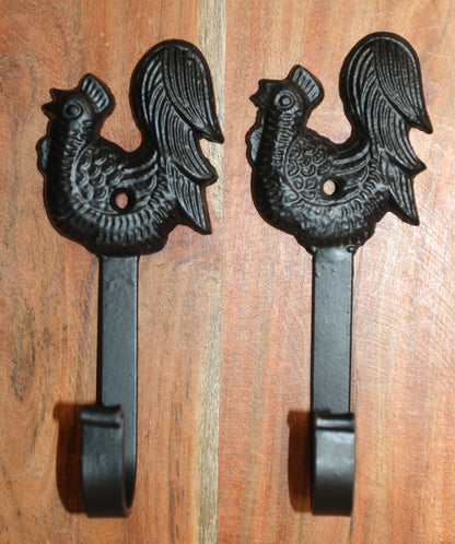 2-Wall Hooks,ROOSTERS,Country Decor,Ranch Style,Kitchen And Bath Storage Solution,Gifts,W-50