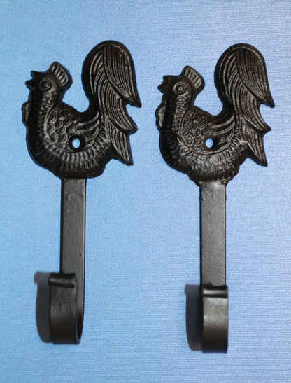 2-Wall Hooks,ROOSTERS,Country Decor,Ranch Style,Kitchen And Bath Storage Solution,Gifts,W-50