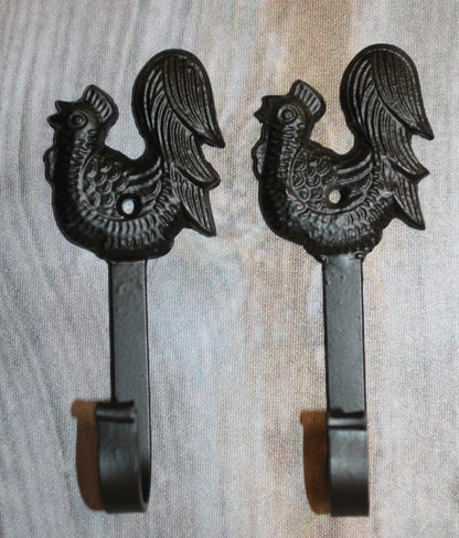 2-Wall Hooks,ROOSTERS,Country Decor,Ranch Style,Kitchen And Bath Storage Solution,Gifts,W-50