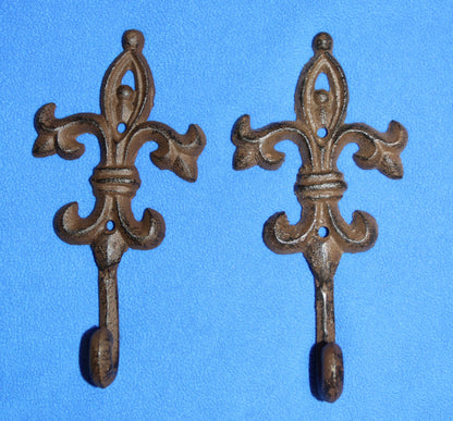 2-Ornate FLEUR DE LIS Wall Hooks,Kitchen Bath Decor,Country Style,Hanging Storage,Gifts,F-21