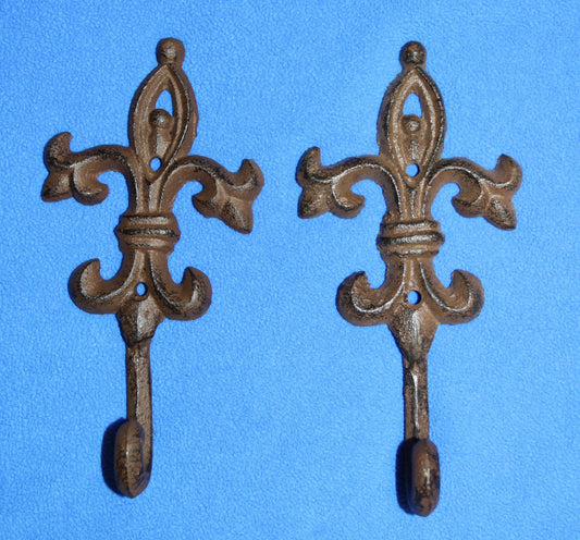 2-Ornate FLEUR DE LIS Wall Hooks,Kitchen Bath Decor,Country Style,Hanging Storage,Gifts,F-21