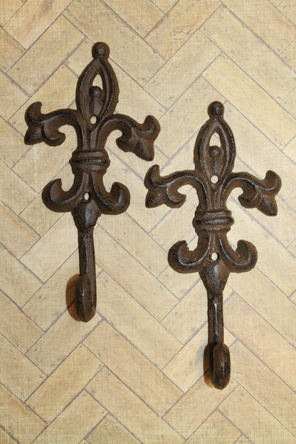 2-Ornate FLEUR DE LIS Wall Hooks,Kitchen Bath Decor,Country Style,Hanging Storage,Gifts,F-21