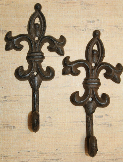 2-Ornate FLEUR DE LIS Wall Hooks,Kitchen Bath Decor,Country Style,Hanging Storage,Gifts,F-21