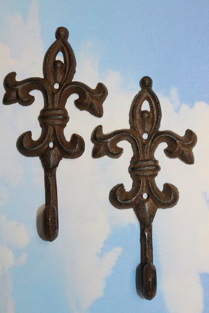 2-Ornate FLEUR DE LIS Wall Hooks,Kitchen Bath Decor,Country Style,Hanging Storage,Gifts,F-21