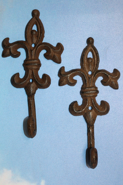 2-Ornate FLEUR DE LIS Wall Hooks,Kitchen Bath Decor,Country Style,Hanging Storage,Gifts,F-21