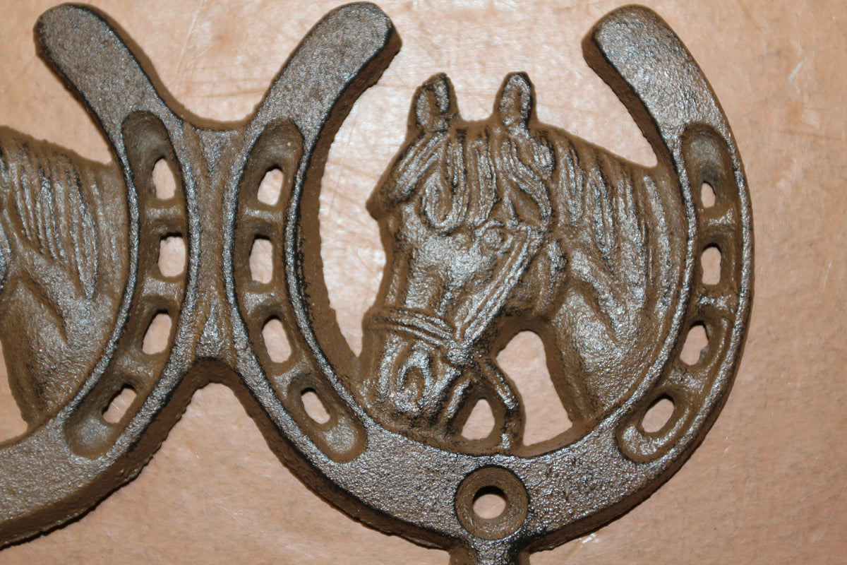 1-HORSE AND HORSESHOE WALL HOOKS,3 Double Wall Hooks,Contry Style Home Decor,Hanging Storage,W-30