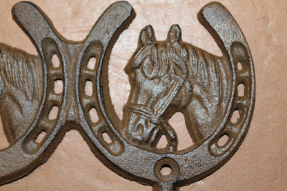 1-HORSE AND HORSESHOE WALL HOOKS,3 Double Wall Hooks,Contry Style Home Decor,Hanging Storage,W-30