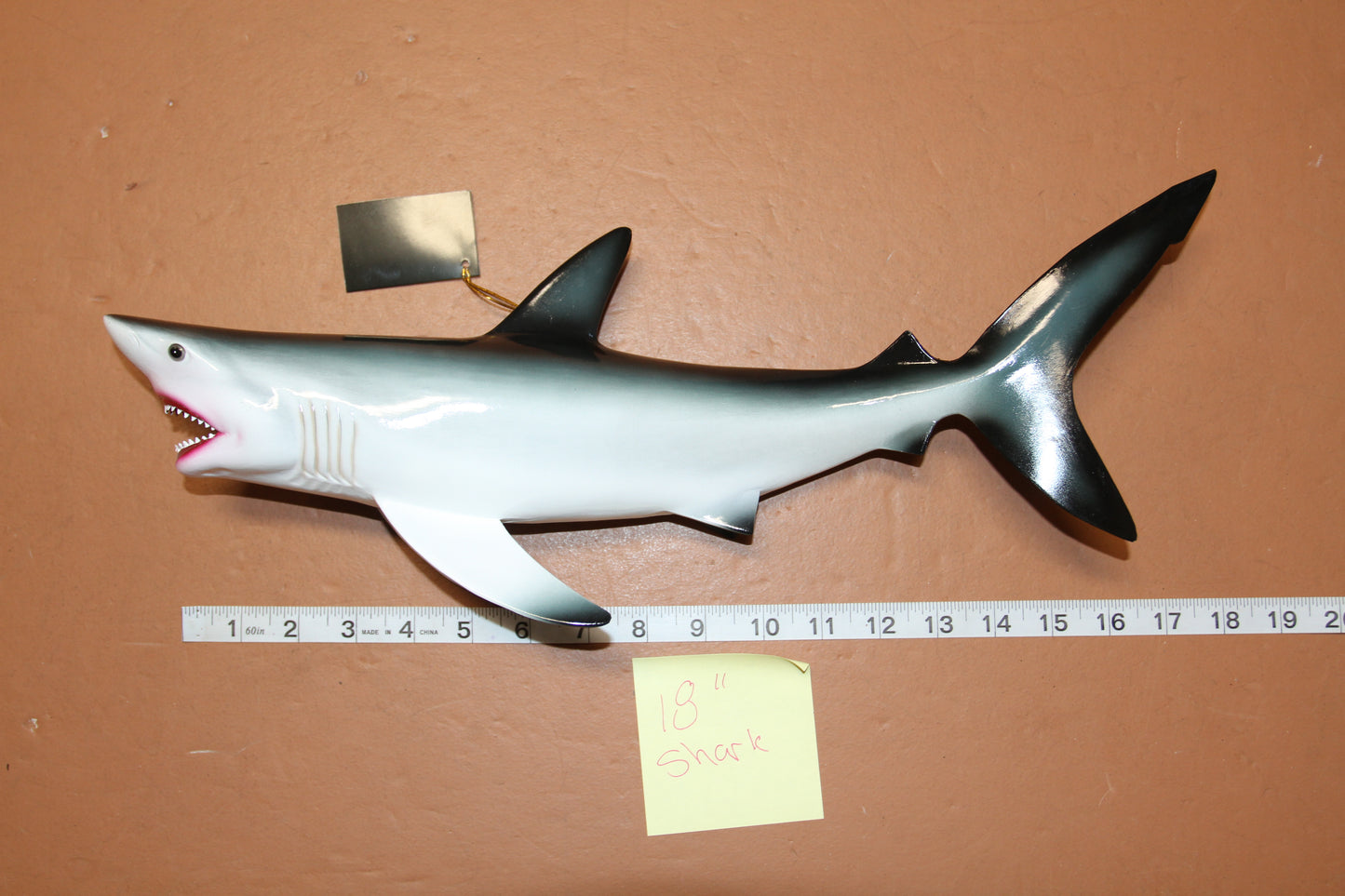 SH-02, 1- 18 INCH GREAT WHITE SHARK, Tiki Bar Decor, Coastal Home Wall Hanging,Shark Wall Mount, All Occasion Gifts