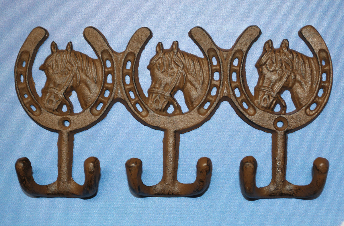 1-HORSE AND HORSESHOE WALL HOOKS,3 Double Wall Hooks,Contry Style Home Decor,Hanging Storage,W-30