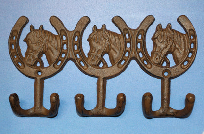 1-HORSE AND HORSESHOE WALL HOOKS,3 Double Wall Hooks,Contry Style Home Decor,Hanging Storage,W-30