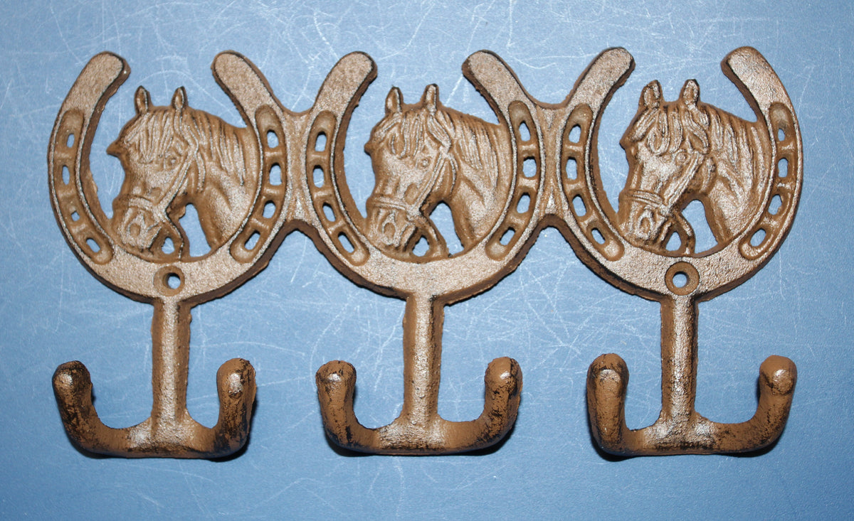 1-HORSE AND HORSESHOE WALL HOOKS,3 Double Wall Hooks,Contry Style Home Decor,Hanging Storage,W-30