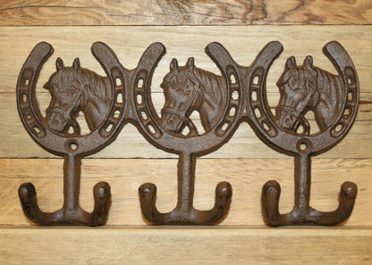 1-HORSE AND HORSESHOE WALL HOOKS,3 Double Wall Hooks,Contry Style Home Decor,Hanging Storage,W-30