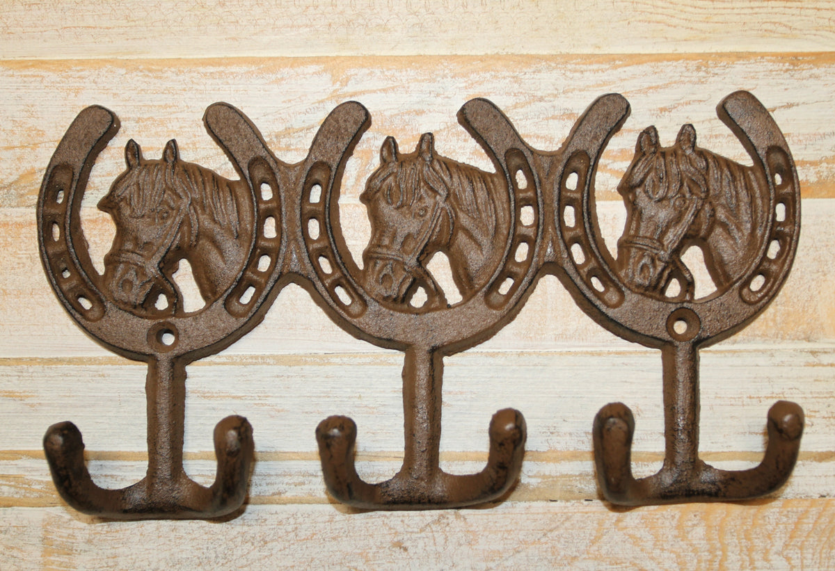 1-HORSE AND HORSESHOE WALL HOOKS,3 Double Wall Hooks,Contry Style Home Decor,Hanging Storage,W-30