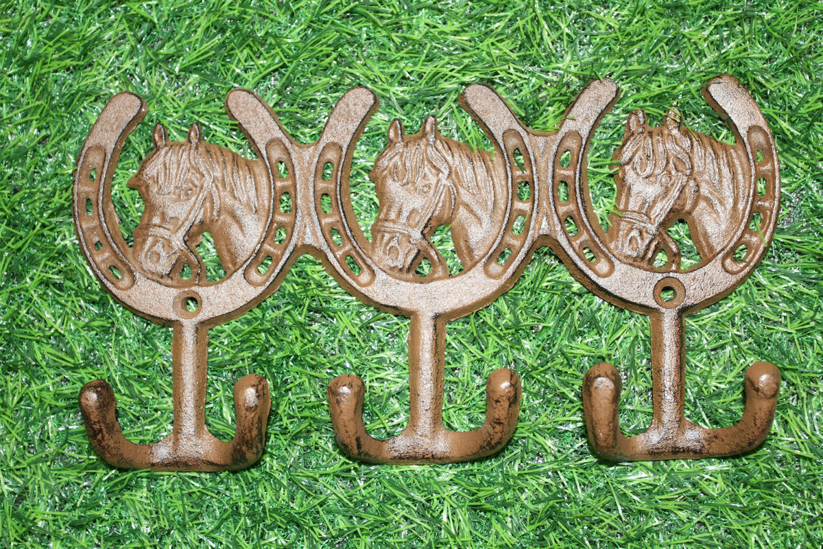 1-HORSE AND HORSESHOE WALL HOOKS,3 Double Wall Hooks,Contry Style Home Decor,Hanging Storage,W-30