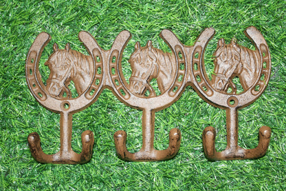 1-HORSE AND HORSESHOE WALL HOOKS,3 Double Wall Hooks,Contry Style Home Decor,Hanging Storage,W-30