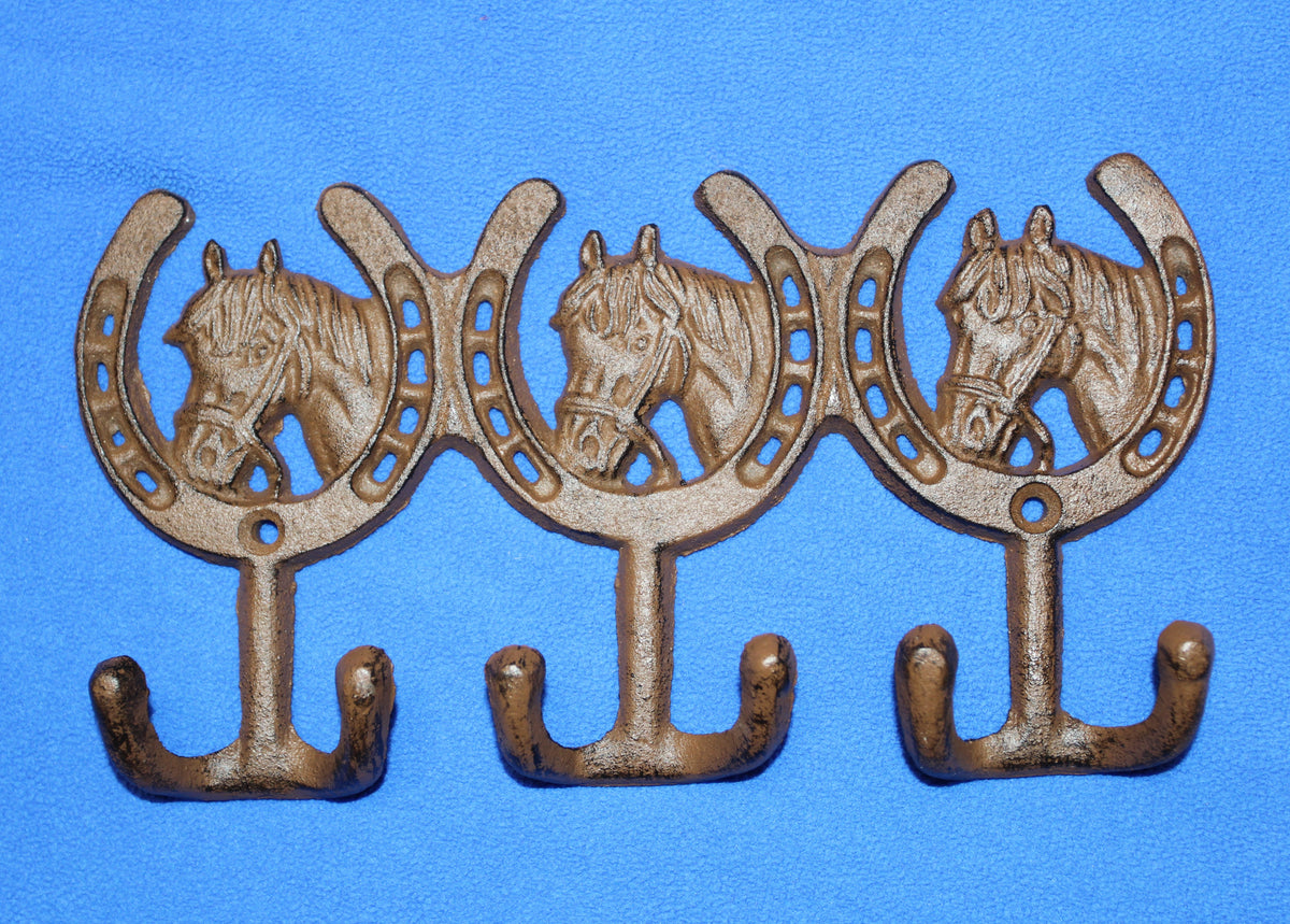 1-HORSE AND HORSESHOE WALL HOOKS,3 Double Wall Hooks,Contry Style Home Decor,Hanging Storage,W-30
