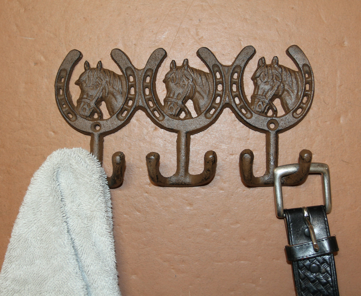 1-HORSE AND HORSESHOE WALL HOOKS,3 Double Wall Hooks,Contry Style Home Decor,Hanging Storage,W-30