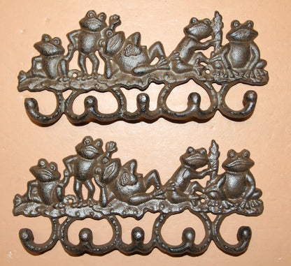 5 JOLLY FROGS Wall Hooks,Nature Themed, Country Garden Decor,Decorative Storage Organization,Gifts, H-132B