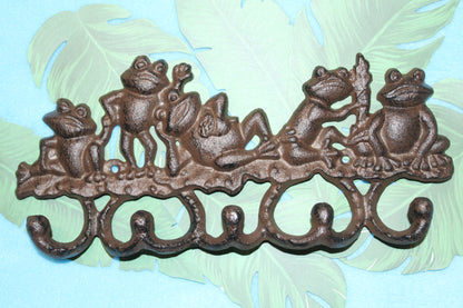 5 JOLLY FROGS Wall Hooks,Nature Themed, Country Garden Decor,Decorative Storage Organization,Gifts, H-132B