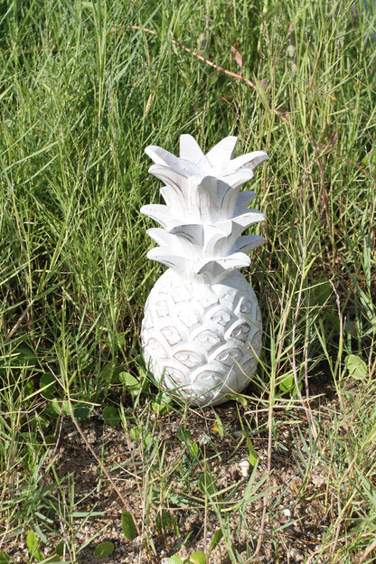 Solid Wood Very Lucky Pineapple Figurine for your island decor space! Rustic white-washed finish.