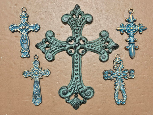 NEW HOPE Collection,5 Metal Wall Crosses,Country Decor,Wall Hanging,All Occasion Gifts,Spiritual Home Accents