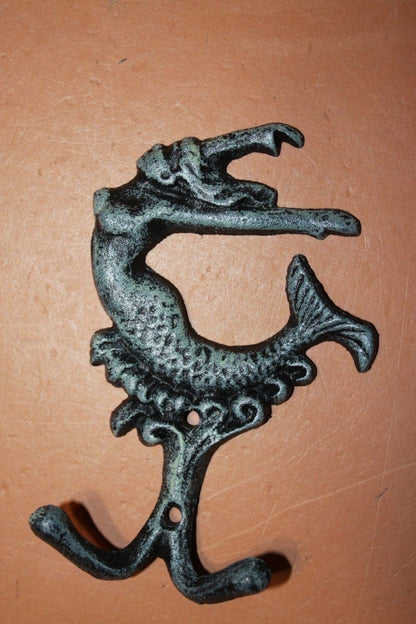 12pc Antiqued Look Mermaid Wall Hook Verdigris Style Cast Iron, 5 3/4", N-41