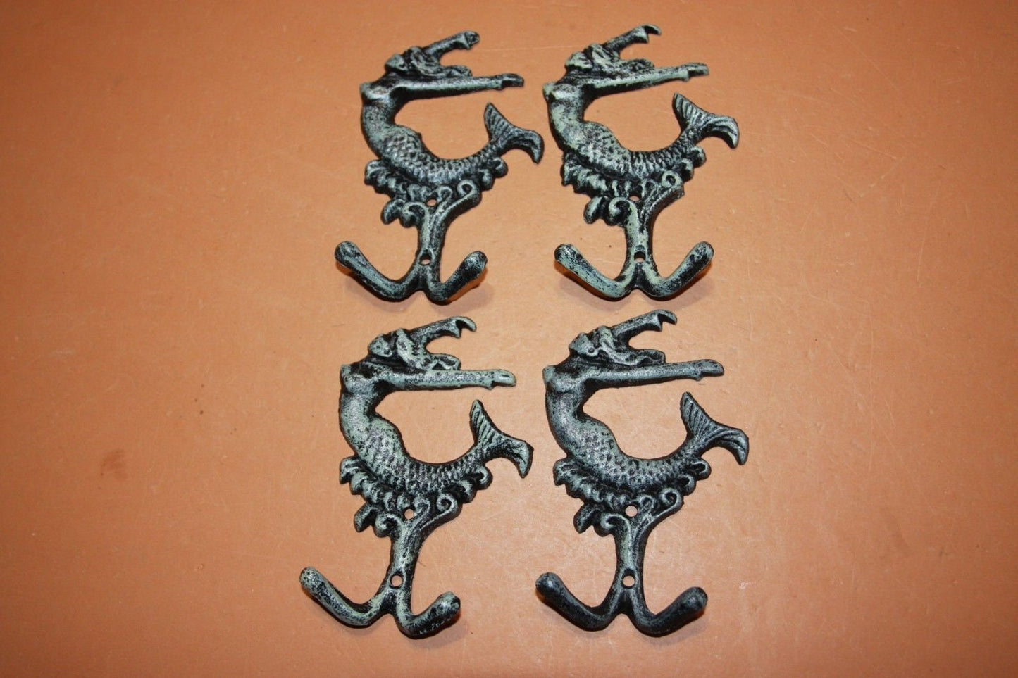 12pc Antiqued Look Mermaid Wall Hook Verdigris Style Cast Iron, 5 3/4", N-41