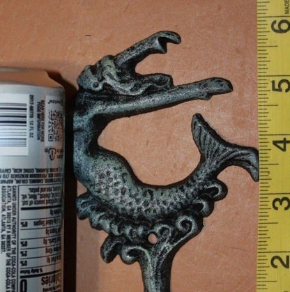 12pc Antiqued Look Mermaid Wall Hook Verdigris Style Cast Iron, 5 3/4", N-41