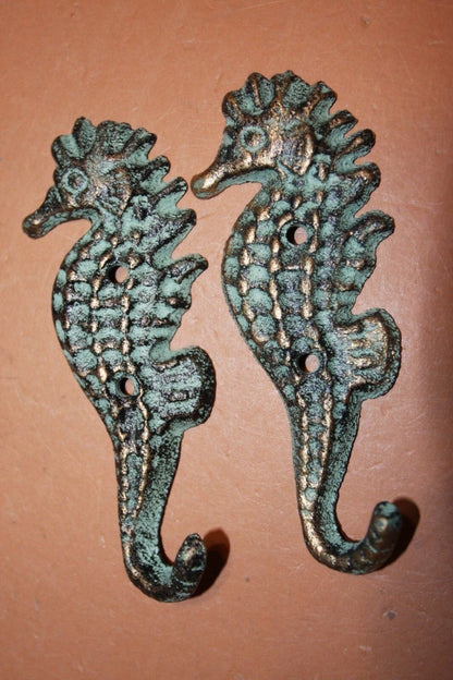 2 SEAHORSE WALL HOOKS /  Beach Decor / Tropical Ocean Decor / Seahorse Decor / Antique Bronze Look /  Craft Supply / Mothers Day Gift / N-25