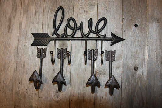 2 Love Arrow Hook and 8 Arrrow Hooks Combo, Valentines Gift, Cast Iron, Free Shipping 2) H-104 & 4) W-69