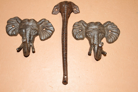 1 Elephant Door Pull and 2 Elephant Wall Hooks, Cast Iron, Free Shipping 1 of HW-98 & 2 of H 40