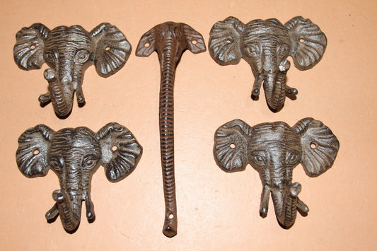 2 Elephant Door Pull and 8 Elephant Wall Hooks, 2 of HW-98 & 8 of H 40