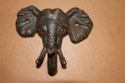 1 Elephant Door Pull and 4 Elephant Wall Hooks, Cast Iron, Free Shipping, 1 of HW-98 & 4 of H 40