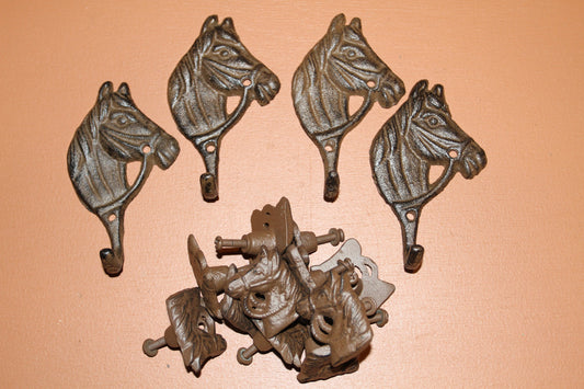 12pc) Western Horse Decor, Wall Hooks And Drawer Pulls, Cast Iron, Free Ship, 4 of W-18, 8 of Hw-74